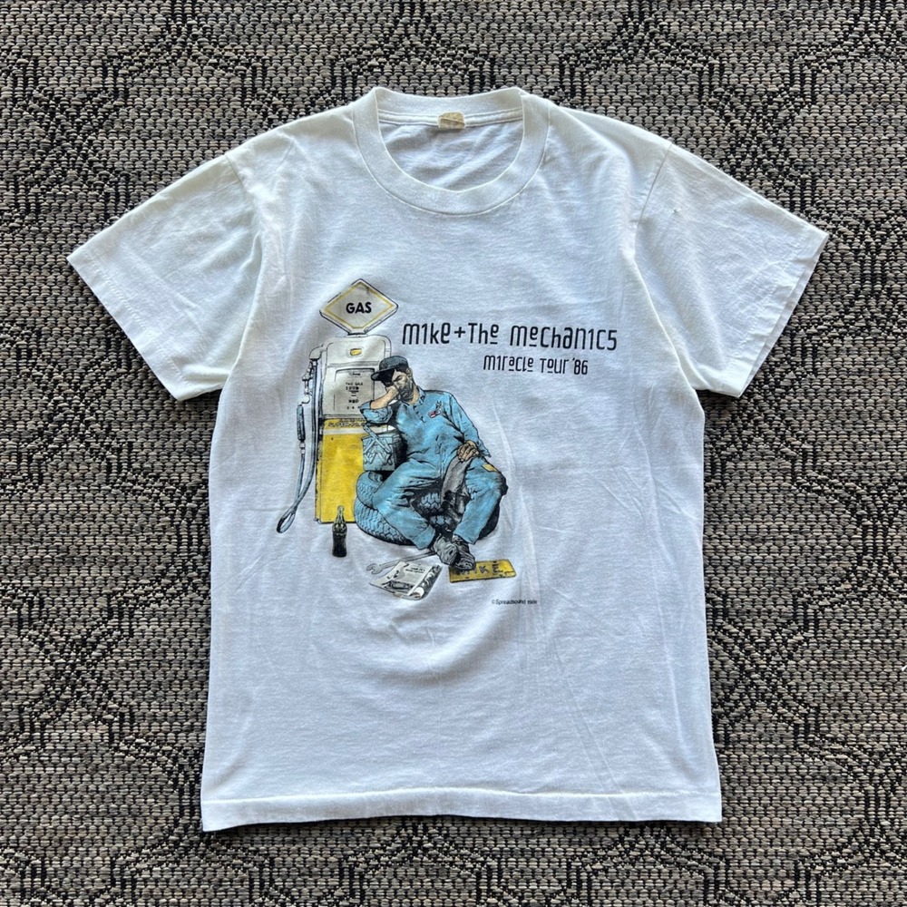 Vintage Mike + The Mechanics T-Shirt Mens M‎ White Miracle Tour 86 Screen Stars